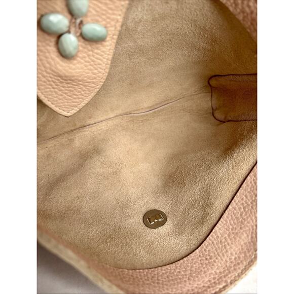 Two Bar West Leather Beige peach Cowhide shoulder bag Purse w/ Turquoise accent - Picture 12 of 13